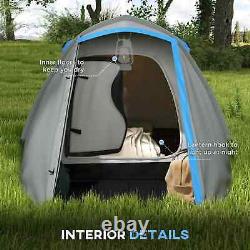 Two-Man Camping Dome Tent 2 Rooms & 2000mm Waterproof with Front Porch Blue Grey