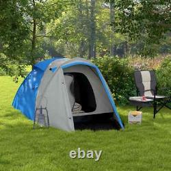 Two-Man Camping Dome Tent 2 Rooms & 2000mm Waterproof with Front Porch Blue Grey