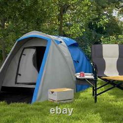 Two-Man Camping Dome Tent 2 Rooms & 2000mm Waterproof with Front Porch Blue Grey