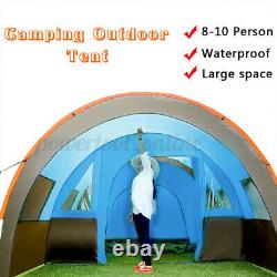 UK 8-10 People Family Tunnel Tent Outdoor Large Room Camping Hiking Waterproof