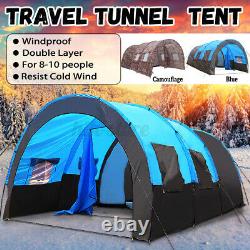 UK Large Family Tent 8-10 Person Tunnel Tents Camping Column Tent Waterproof