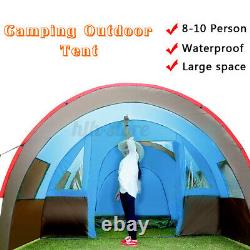 UK Large Family Tent 8-10 Person Tunnel Tents Camping Column Tent Waterproof