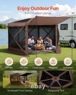 VEVOR Gazebo Screen Tent 3.6x3.6m Large 6-Sided Camping Canopy House Sun Shelter