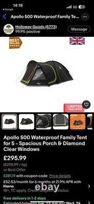 Vango Apollo 500 Family Tent 5-Person with Large Porch Fresh &Black
