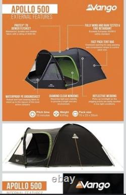 Vango Apollo 500 Family Tent 5-Person with Large Porch Fresh &Black