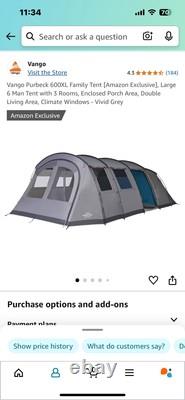 Vango Purbeck 600XL Family Tent Large 6 Man Tent with 3 Rooms, l