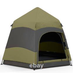 Water-Resistant 4-Person Camping Tent with Mesh Windows & Storage Dark Green