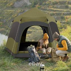 Water-Resistant 4-Person Camping Tent with Mesh Windows & Storage Dark Green