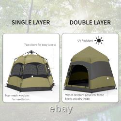 Water-Resistant 4-Person Camping Tent with Mesh Windows & Storage Dark Green