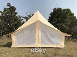 Waterproof Cotton Canvas Safari Bell Tent for Family Camping with Two Mesh Doors