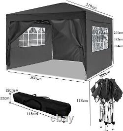 3x3m Gazebo Avec Panneaux Latéraux Heavy Duty Waterproof Canopy Garden Market Tent Uk