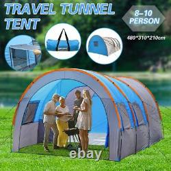 8-10 Homme Tente De Grande Famille Étanche À L'eau Tunnel De Randonnée En Plein Air Camping Tente Colonne