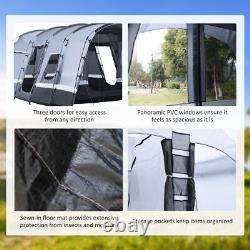 8 Personnes Camping Tent Tunnel Design Avec 4 Grandes Fenêtres Gris Foncé