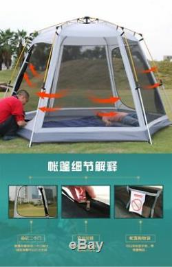 Automatique Camping En Plein Air Tente Hexagonal Pôle Aluminium 3-4 Personnes 245x245x165cm