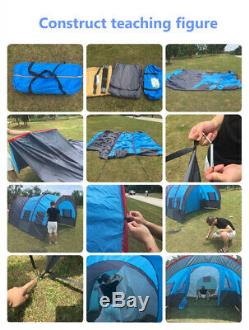 Best Tente Camping Tunnel Imperméable Double Couche Grande Tente Familiale 8-10 Personnes