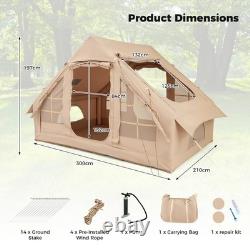 COSTWAY Tente gonflable pour 4 à 6 personnes, grande tente de camping avec 4 fenêtres moustiquaires - blanche
