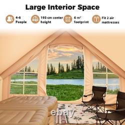 COSTWAY Tente gonflable pour 4 à 6 personnes, grande tente de camping avec 4 fenêtres moustiquaires - blanche