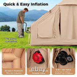 COSTWAY Tente gonflable pour 4 à 6 personnes, grande tente de camping avec 4 fenêtres moustiquaires - blanche