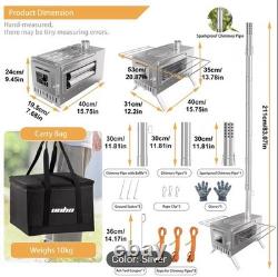 Grand poêle à bois portable pour tente, en acier inoxydable, pour camping et chasse
