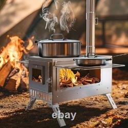 Grand poêle de tente portable en acier inoxydable à bois pour camping et chasse