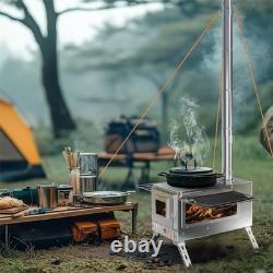 Grand poêle de tente portable en acier inoxydable à bois pour camping et chasse