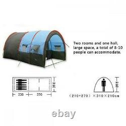Grande Tente De Camping 8-10 Personnes Tentes De Tunnel Familial Imperméable Tente De Colonne Bleue