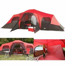 Grande Tente De Camping En Plein Air, Cabine 3 Écrans Cabine, 10 Places, Rouge Imperméable