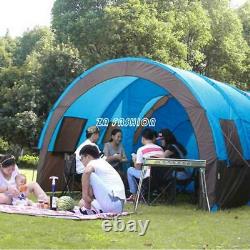 Grande Tente En Plein Air Tunnel Double Couche Camping 8-10 Personnes Famille Party Tente