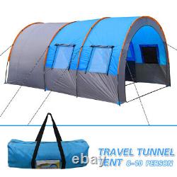 Grande tente de camping extérieure pour 8 à 10 personnes, idéale pour les familles, les groupes de randonnée et les voyages, spacieuse et portable.