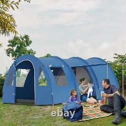 Grande tente de camping pour 5-6 personnes avec deux chambres, sol et sac de transport bleu