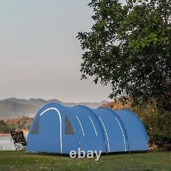 Grande tente de camping pour 5-6 personnes avec deux chambres, sol et sac de transport bleu