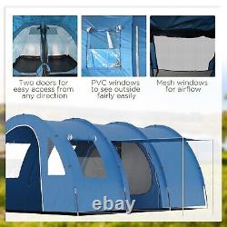 Grande tente de camping pour 5-6 personnes avec deux chambres, sol et sac de transport bleu