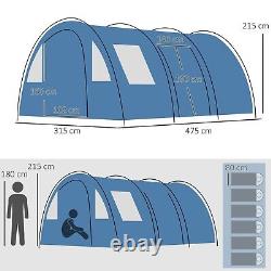 Grande tente de camping pour 5-6 personnes avec deux chambres, sol et sac de transport bleu