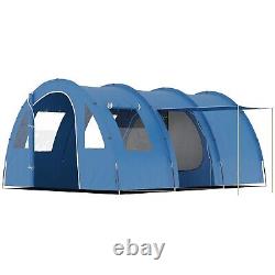 Grande tente de camping pour 5-6 personnes avec deux chambres, sol et sac de transport bleu