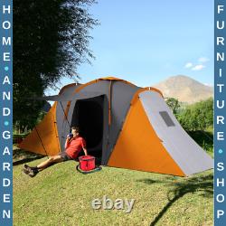Grande tente de camping tunnel avec 2 chambres et espace de vie, étanchéité 2000mm, pour 4-6 personnes