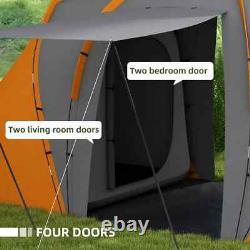 Grande tente de camping tunnel avec 2 chambres et espace de vie, étanchéité 2000mm, pour 4-6 personnes