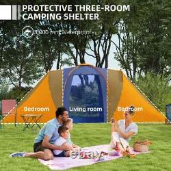 Grande tente de camping tunnel avec 2 chambres et espace de vie, étanchéité 2000mm, pour 4-6 personnes