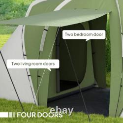 Grande tente de camping tunnel avec 2 chambres et espace de vie portable, étanche pour 4-6 personnes
