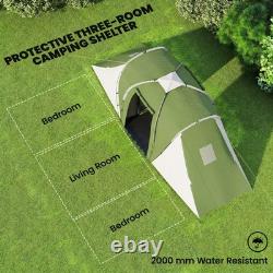 Grande tente de camping tunnel avec 2 chambres et un espace de vie, imperméabilité de 2 000 mm