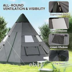 Grande tente tipi de camping pour 6 personnes avec fenêtres en mesh et sol 3,65 x 3,65 m