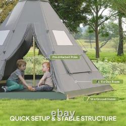 Grande tente tipi de camping pour 6 personnes avec fenêtres en mesh et sol 3,65 x 3,65 m