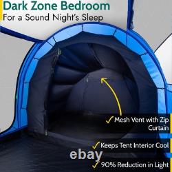 Grande tente tunnel 6 places 2 chambres pour camping familial, imperméable avec tapis de sol cousu intégré