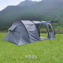 Grande tente tunnel familiale pour 5-6 personnes avec deux chambres, abri de camping robuste en plein air
