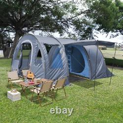 Grande tente tunnel familiale pour 5-6 personnes avec deux chambres, abri de camping robuste en plein air