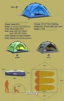 Imperméable À L’eau Tente Extérieure Camping Canopy Shelter Ouverture Automatique Respirant Nouveau
