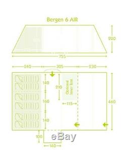 Kampa Bergen Air Pro 6 Tente Famille (avec Tapis Supplémentaire Et Une Chambre Intérieure)