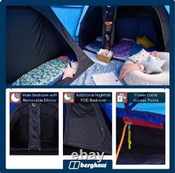 Nouvelle tente familiale Berghaus Adhara 700 Nightfall avec tapis de sol cousu, prix de vente recommandé de £800.