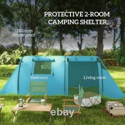 Outsunny Tente de Camping Familiale 2 Chambres pour 3-4 Personnes, Imperméable 3000mm, Bleu Ciel