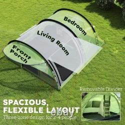 Outsunny Tente de camping familiale imperméable, tente tunnel pour 4 personnes, verte