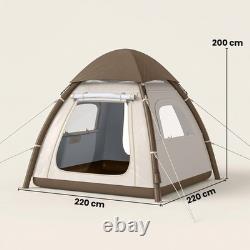 Outsunny tente de camping gonflable 3 places avec double-toit imperméable 3000 mm, crème